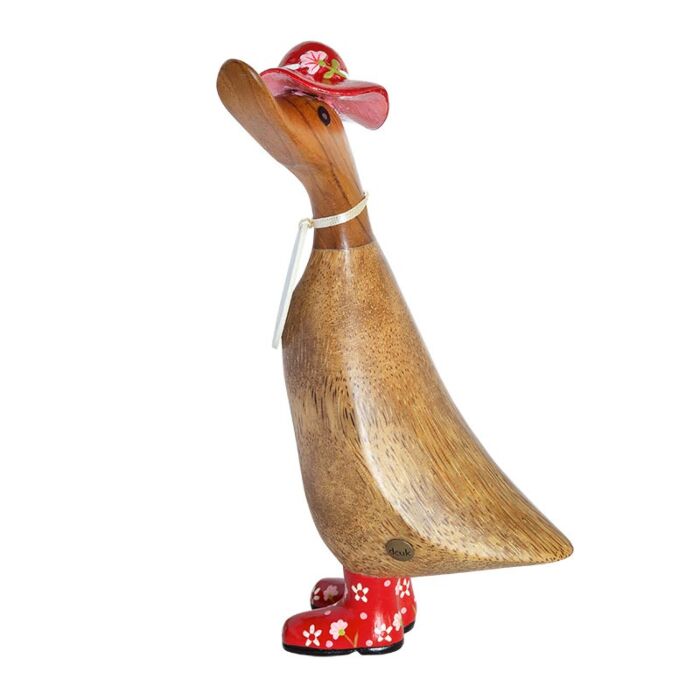 DCUK Natural Finish Duckling with Floral Hat & Welly Boots -Red-1